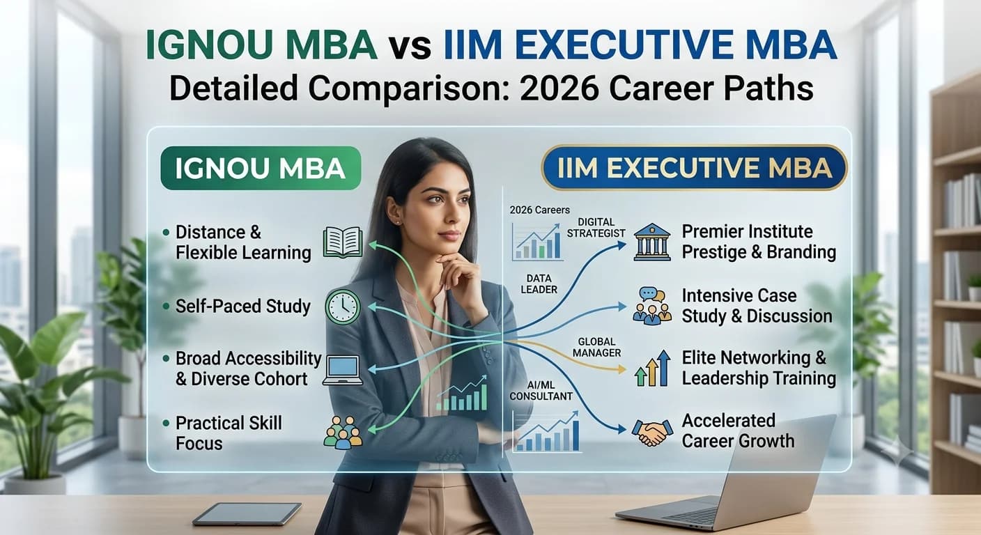 IGNOU MBA vs IIM Executive MBA: Detailed Comparison for 2026 Career Paths